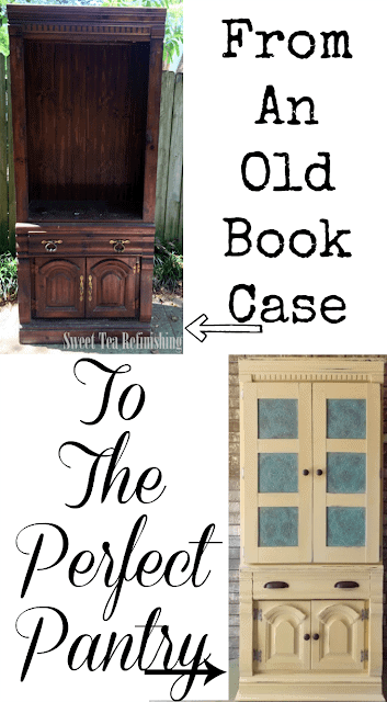 Create a Pantry with Character from an old Bookcase! #Storage #pantrystorage #storagecabinet #pantrystoragecabinet #pantryorganization #kitchepantrystorageideas #storageideas #howtobuildapantry