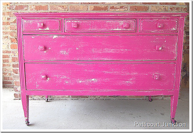 pink and gold painted furniture-bright pink dresser Pink and Gold Painted Furniture Makeovers to get you inspired! #PinkPaintedFurniture #shabbychic #pale #girls #blush #rose #hotpink #blushpink via @thatsweettealife