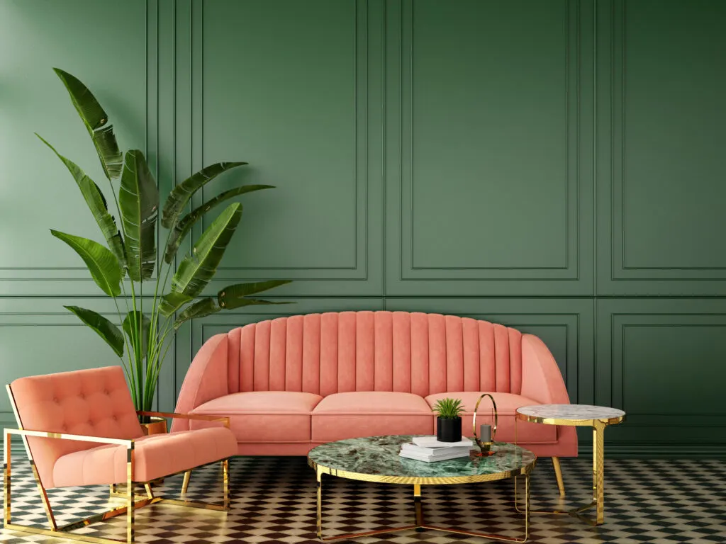Pink and gold living room furniture