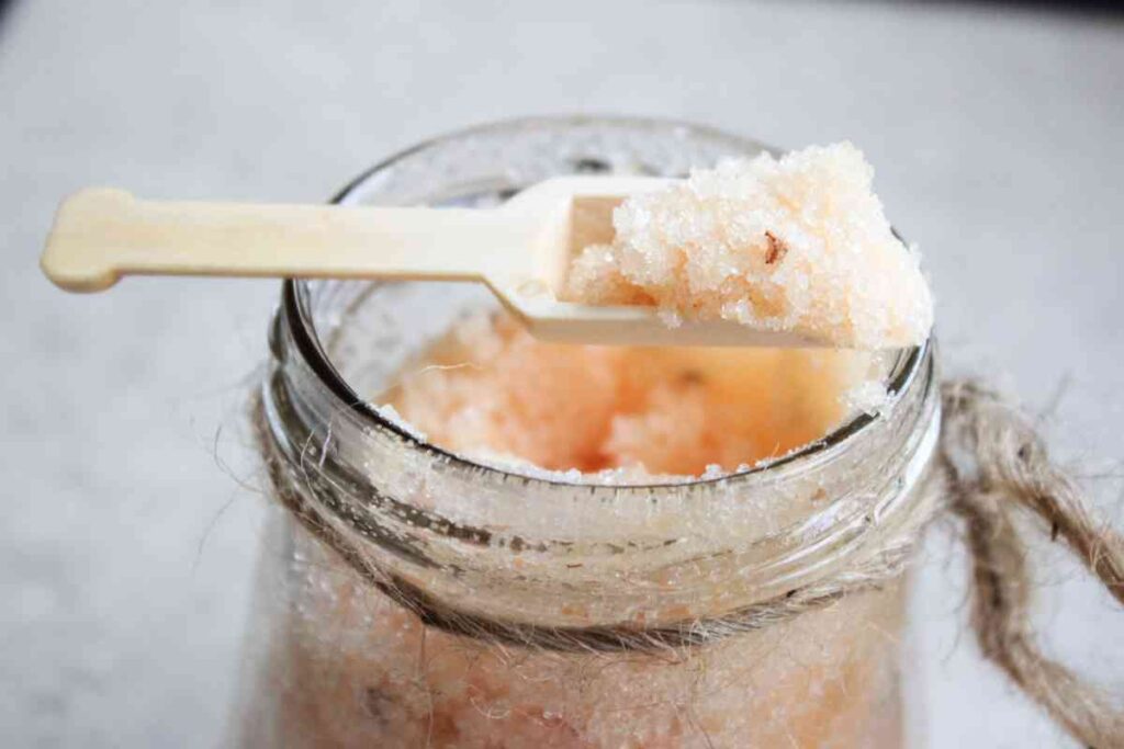 Mason jar filled with bath salts