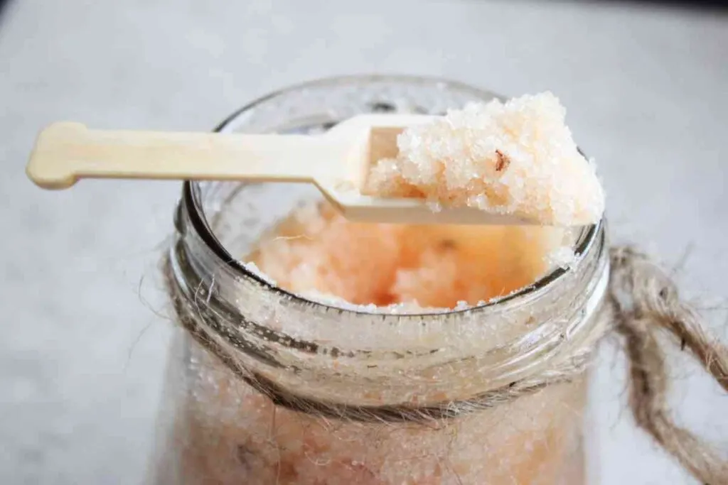Mason jar filled with bath salts