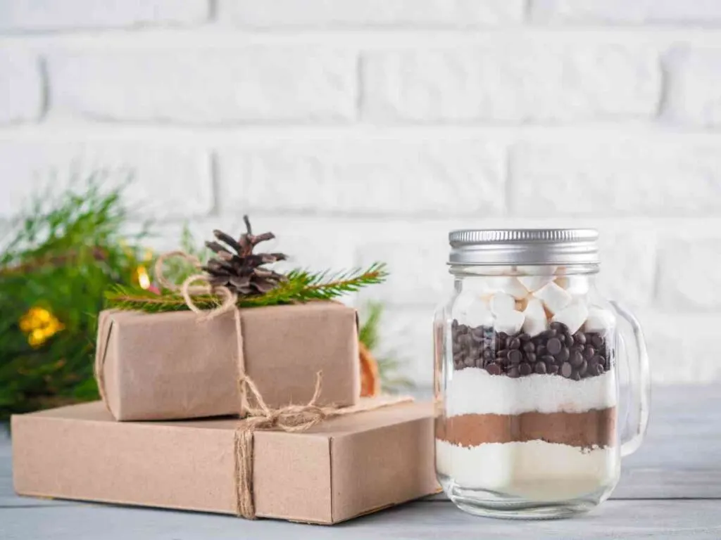 mason jar filled with hot chocolate mix