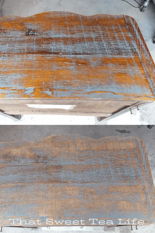 Dixie Belle Paints Voodoo gel stain | Polyurethane finish on wood dresser top. (Polyurethane isn't always a bad thing!) Find out why.. | Antique Wash Stand Makeover | furniture makeover | painted furniture | chalk painted furniture | green furniture | refurbished furniture | home decor | home decor ideas | painted dressers