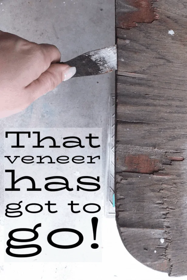 Remove Veneer EASILY! If only Dixie Belle Paint had a veneer remover! | See how I removed all the broken and warped veneer in just minutes using stuff I had in my home! | furniture makeover | painted furniture | chalk painted furniture | green furniture | refurbished furniture | home decor | home decor ideas | painted dressers