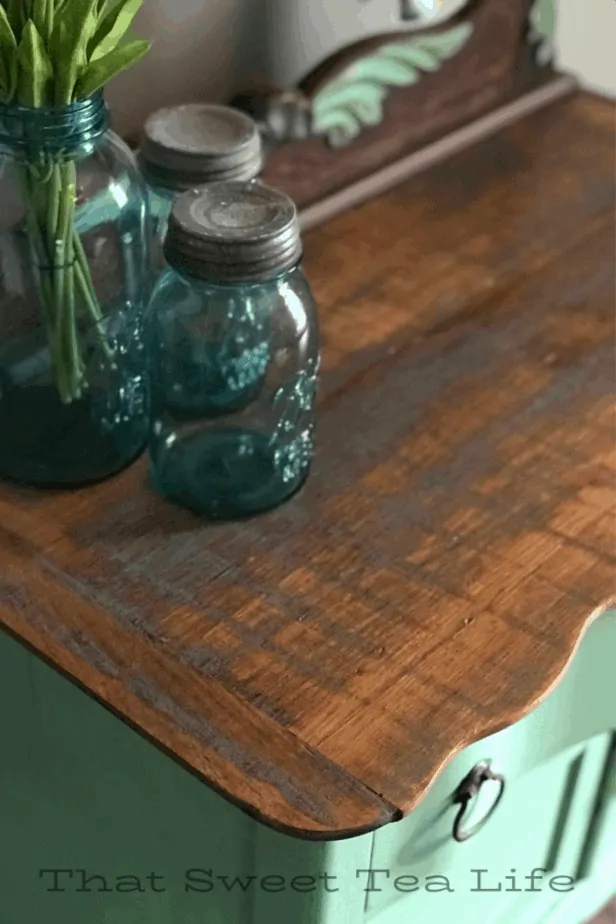 Dixie Belle Paint | rustic paint finish on wood furniture | Antique Wash Stand Makeover | furniture makeover | painted furniture | chalk painted furniture | green furniture | refurbished furniture | home decor | home decor ideas | painted dressers