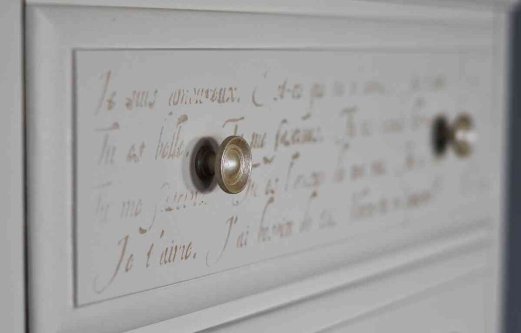 White dresser with embellishments