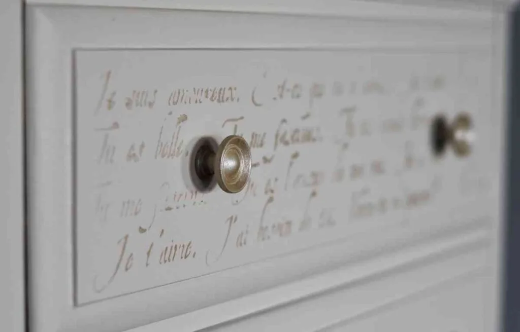 White dresser with embellishments