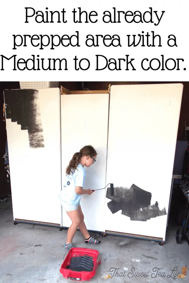 Painting the base coat on the back of the cabinets for my in home photography studio!