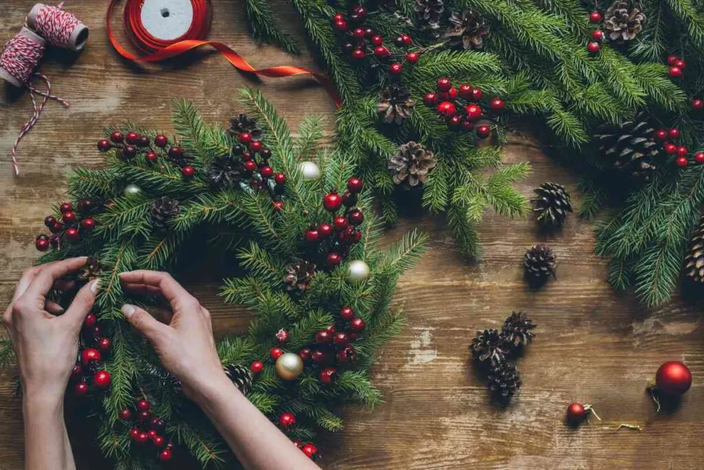 Dollar Tree Christmas wreath with decorations