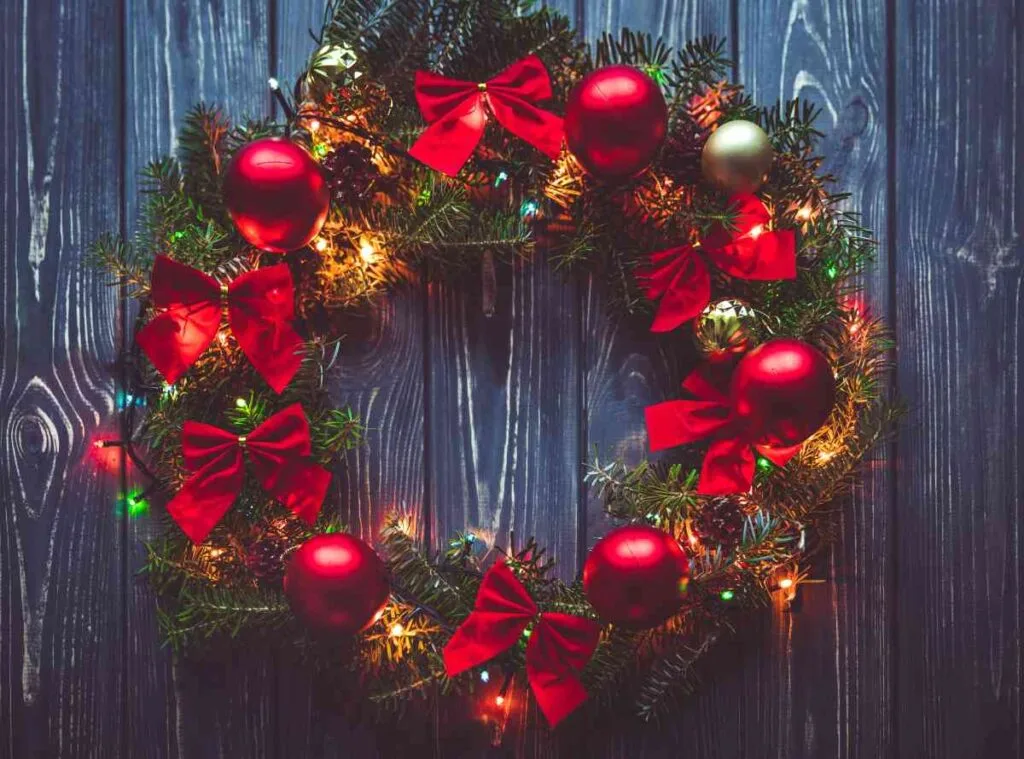Christmas wreath with red decorations
