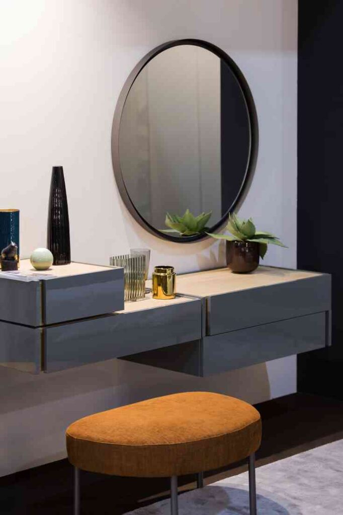 black and wood makeup vanity