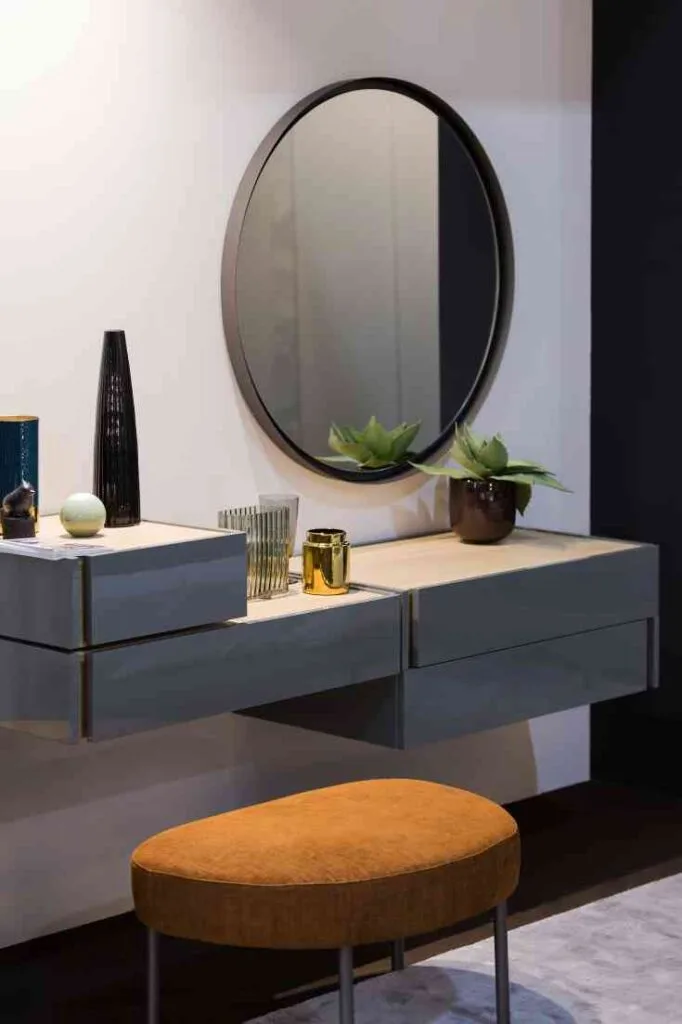 black and wood makeup vanity