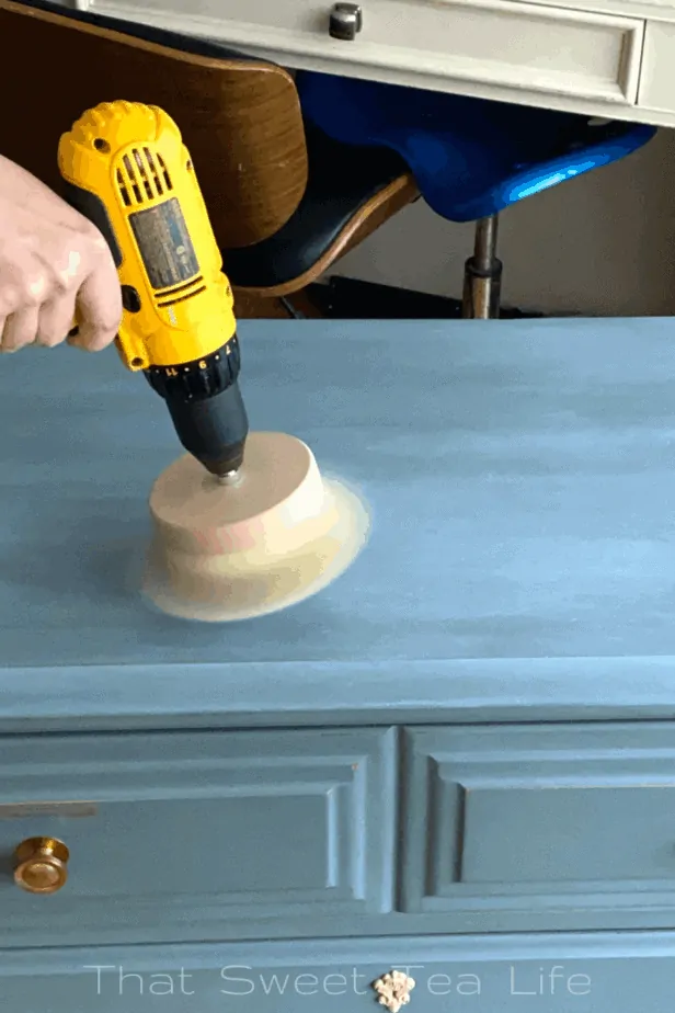 Buffing Jolie Paints White Wax on Furniture