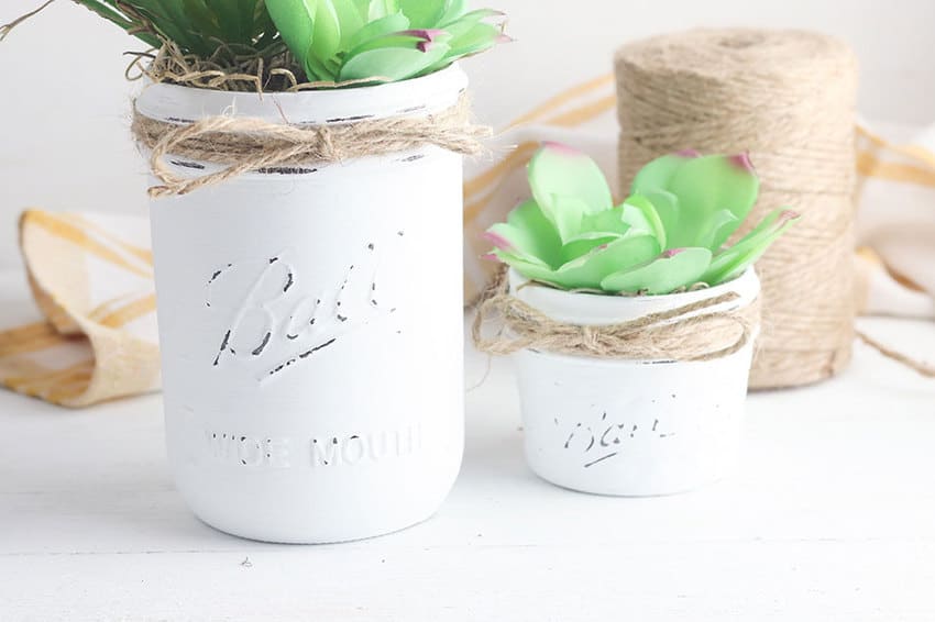 chalk painted mason jar planters