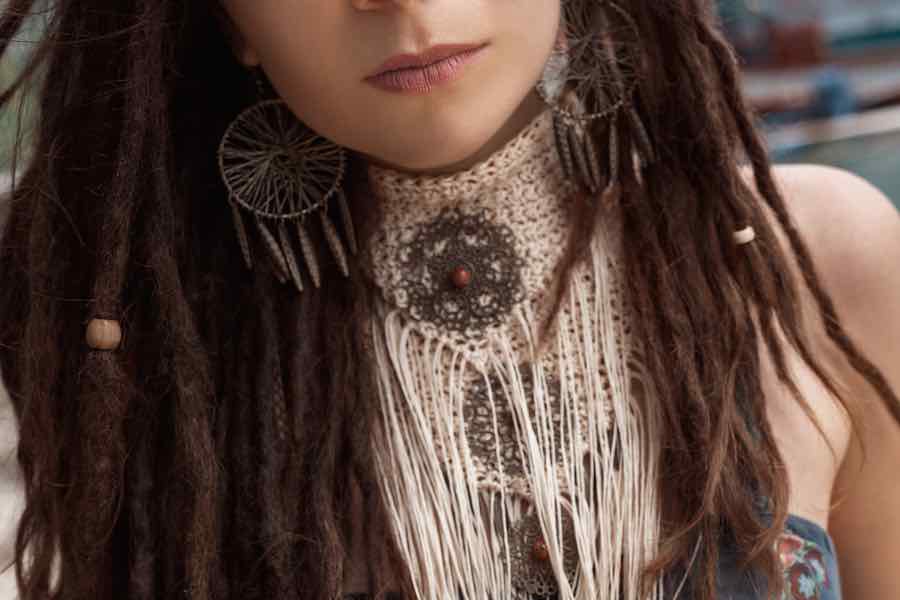 Woman Wearing Macrame Necklace
