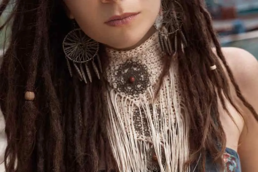 Woman Wearing Macrame Necklace
