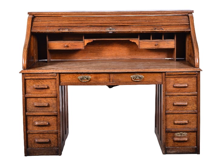 The Classic Oak Roll Top farmhouse desk.