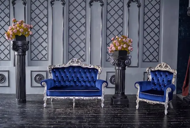 Couch and chair in Royal Blue fabric.