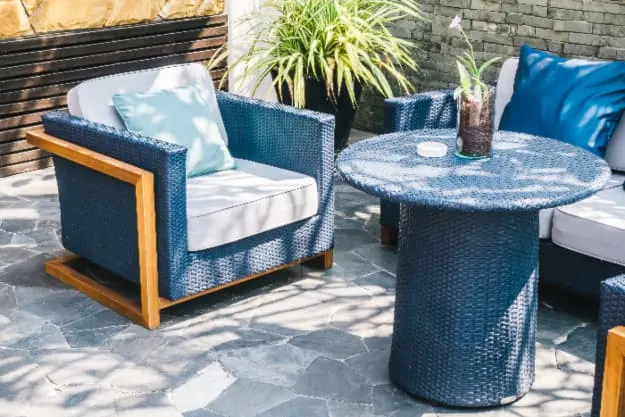 Royal Blue colored patio furniture.
