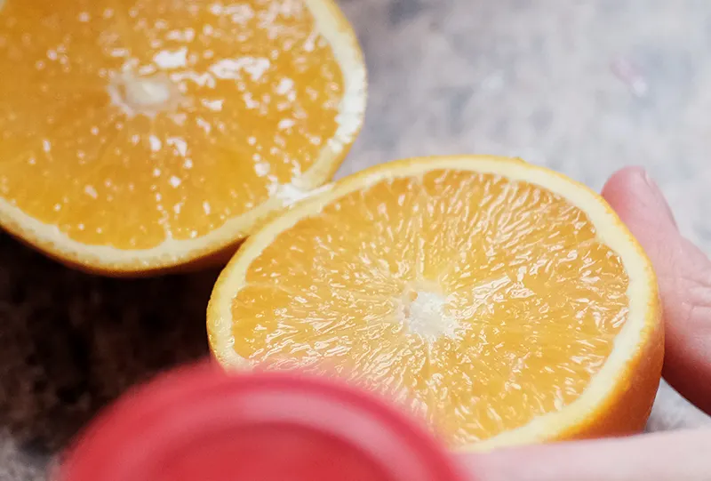 Two orange halves.