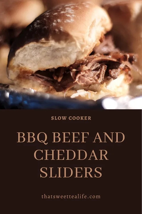 Pinterest image of BBQ Beef and Cheddar Sliders.