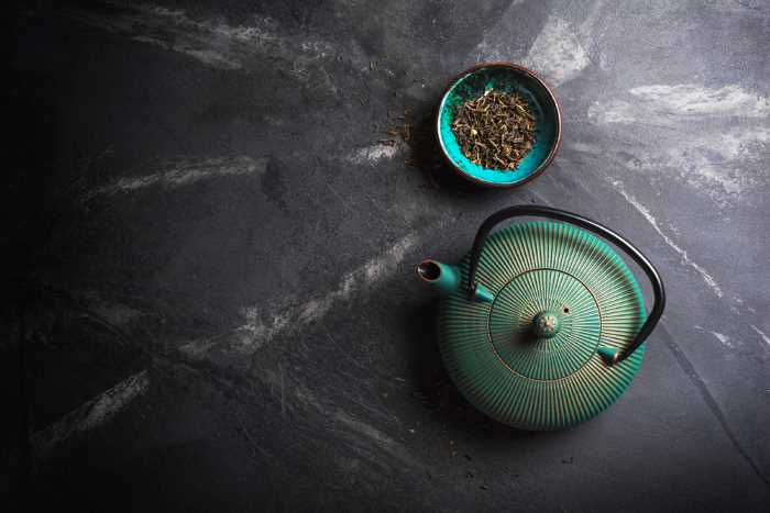 phthalo green tea kettle and bowl