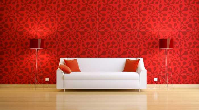 modern red wallpaper with minimalist décor. 