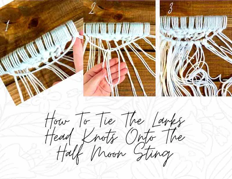 How to Tie larks head knots onto the half-moon strand.