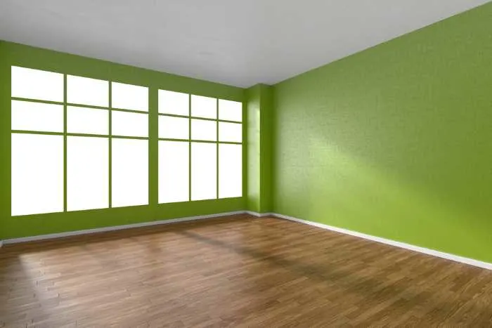 lime green wallpaper in an empty room