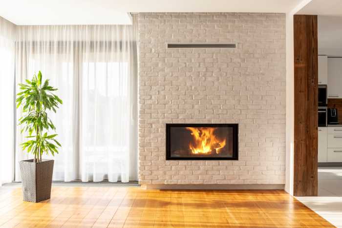 white brick fireplace 