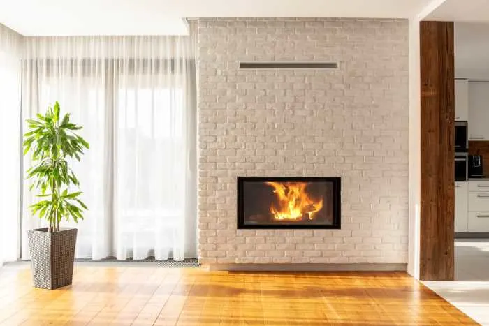 white brick fireplace