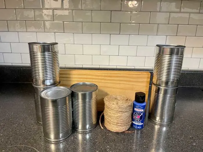 supplies needed to make a tin can utensil holder