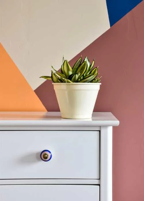 painted dresser with colorful knobs