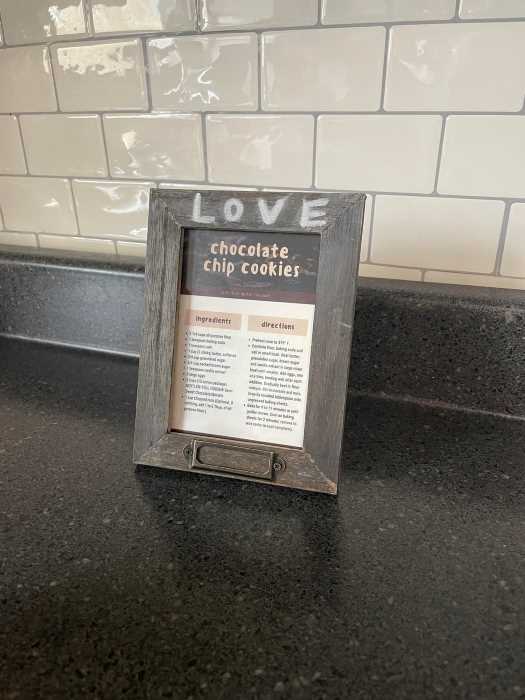 recipe frame with a cookie recipe in it.