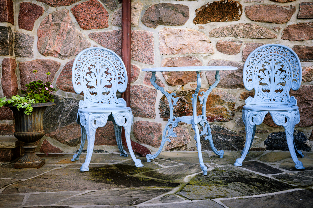 metal outdoor furniture painted blue