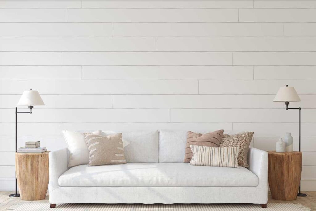 White sofa with throw pillows