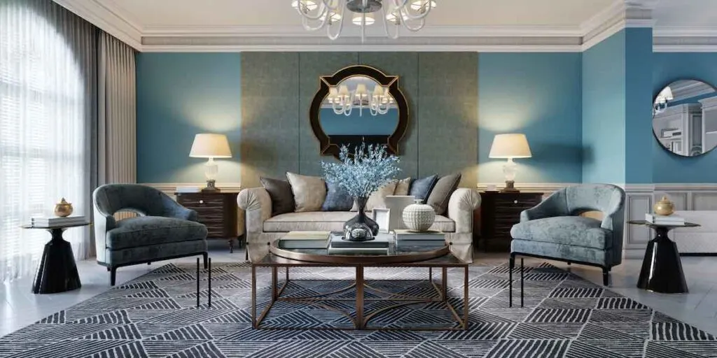 Blue and white living room