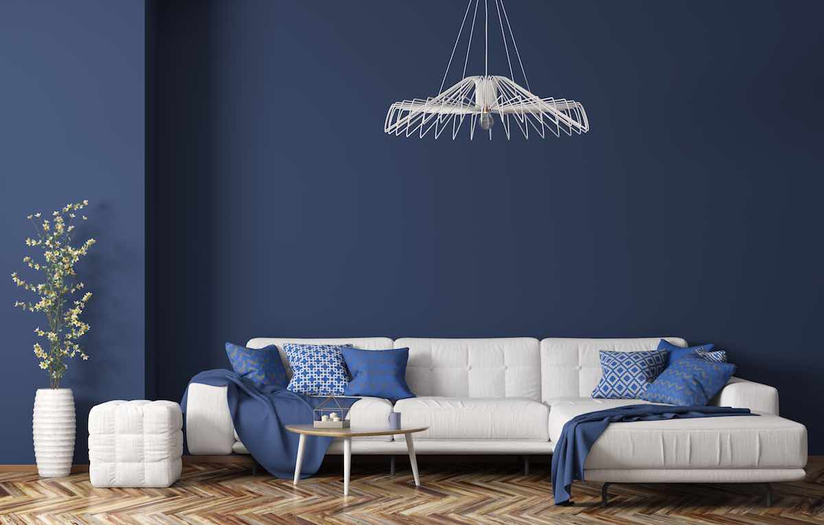 white and blue living room