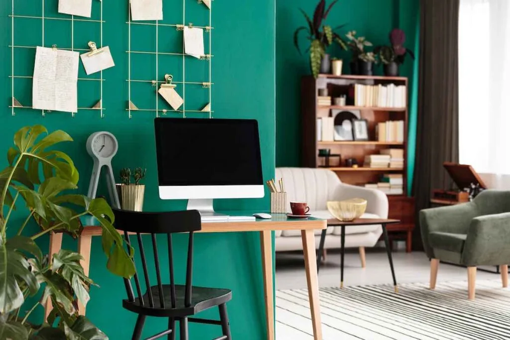 Teal and brown living room