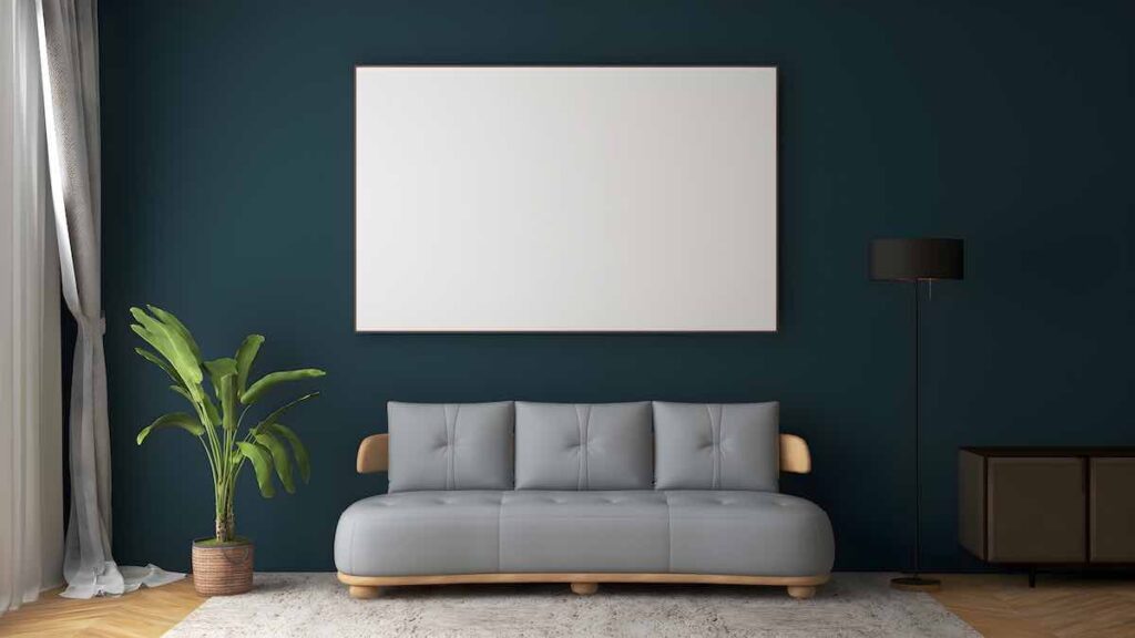 Teal and gray living room