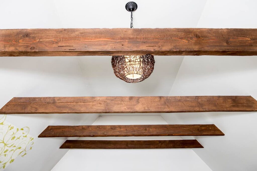 Wooden beams across ceiling