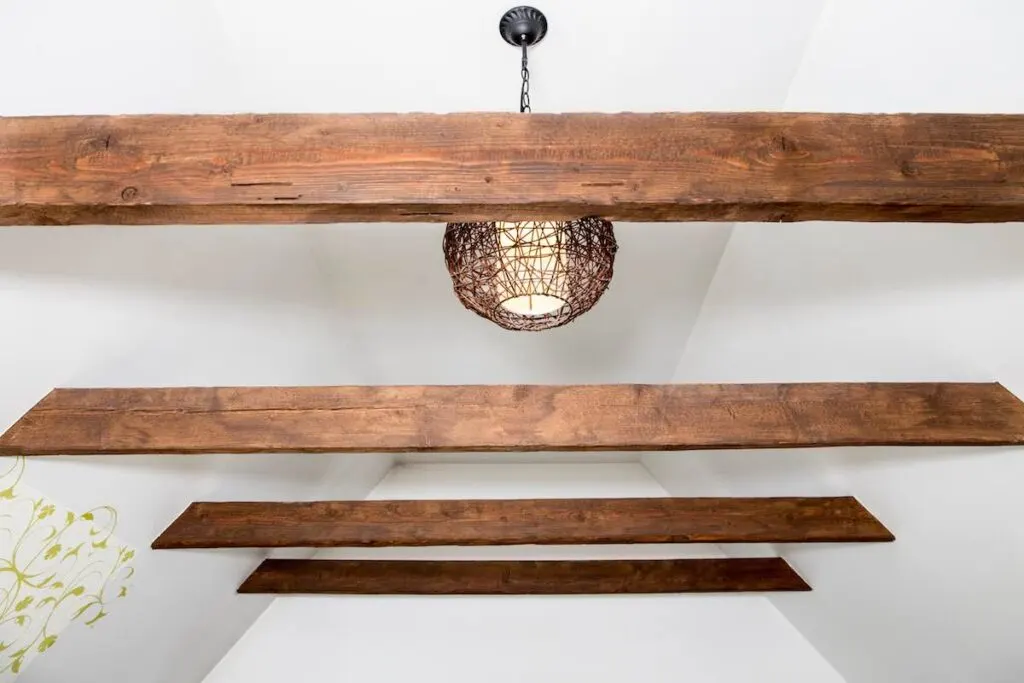 Wooden beams across ceiling