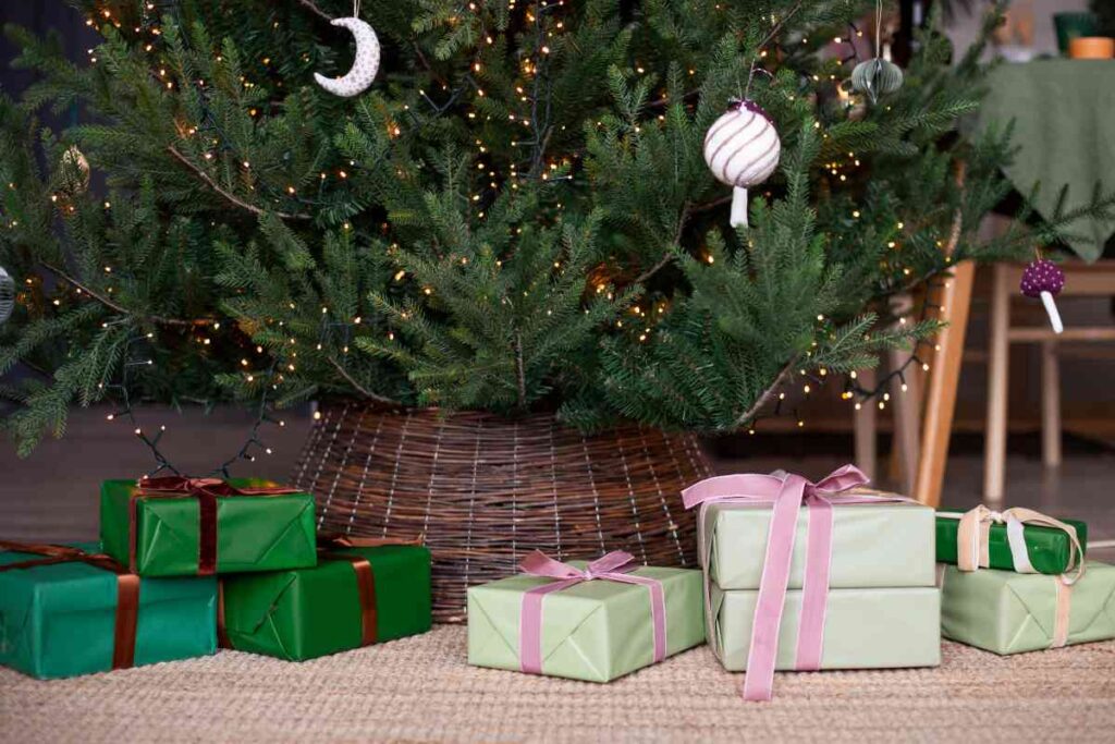 Christmas Tree With Wicker Basket