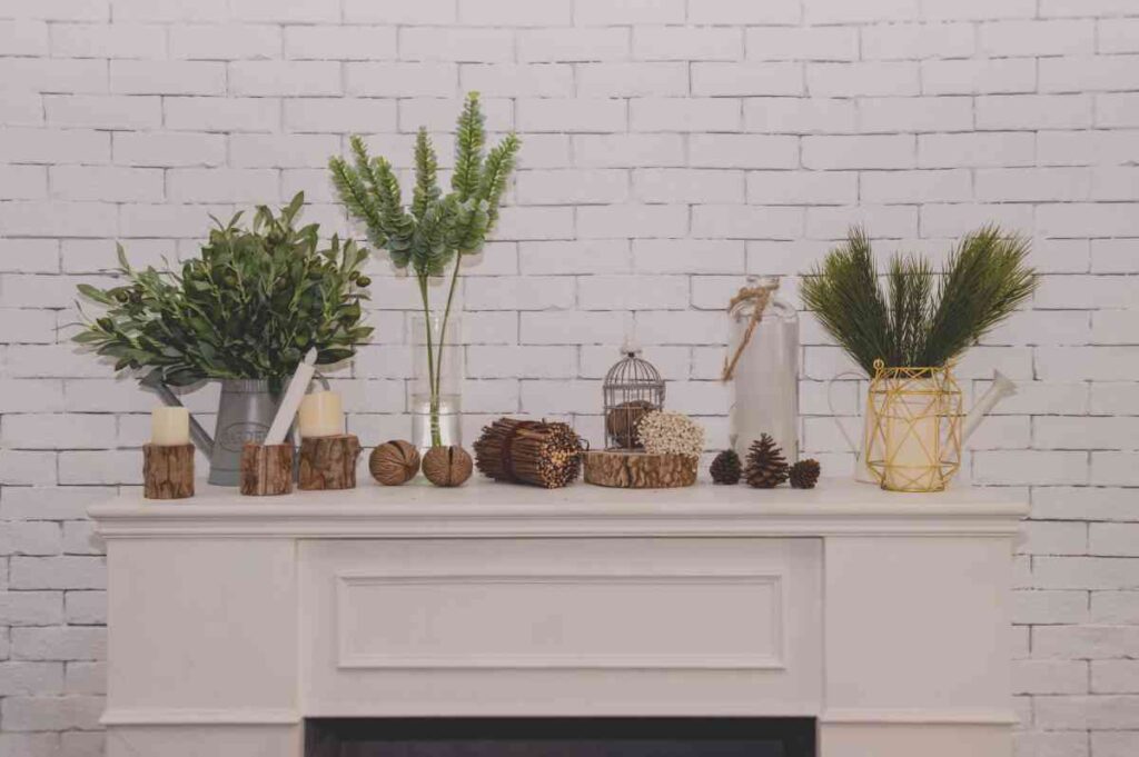 Fireplace Mantel Decorated with Natural Items