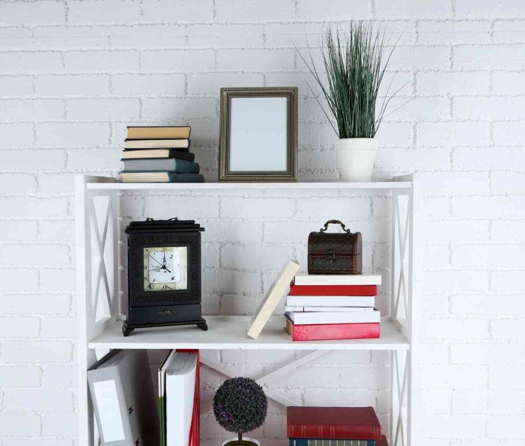 Shelf with classic analog clock
