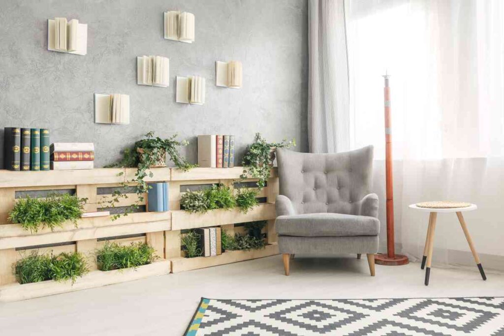 Shelves decorated with plants and books