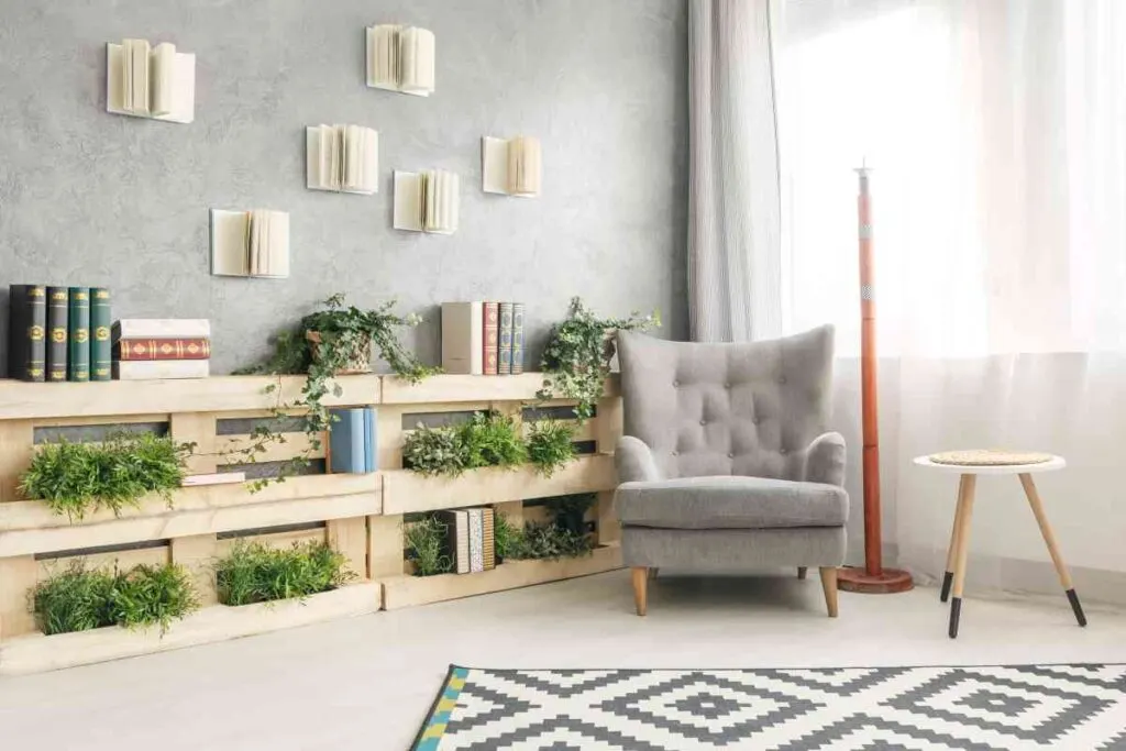 Shelves decorated with plants and books