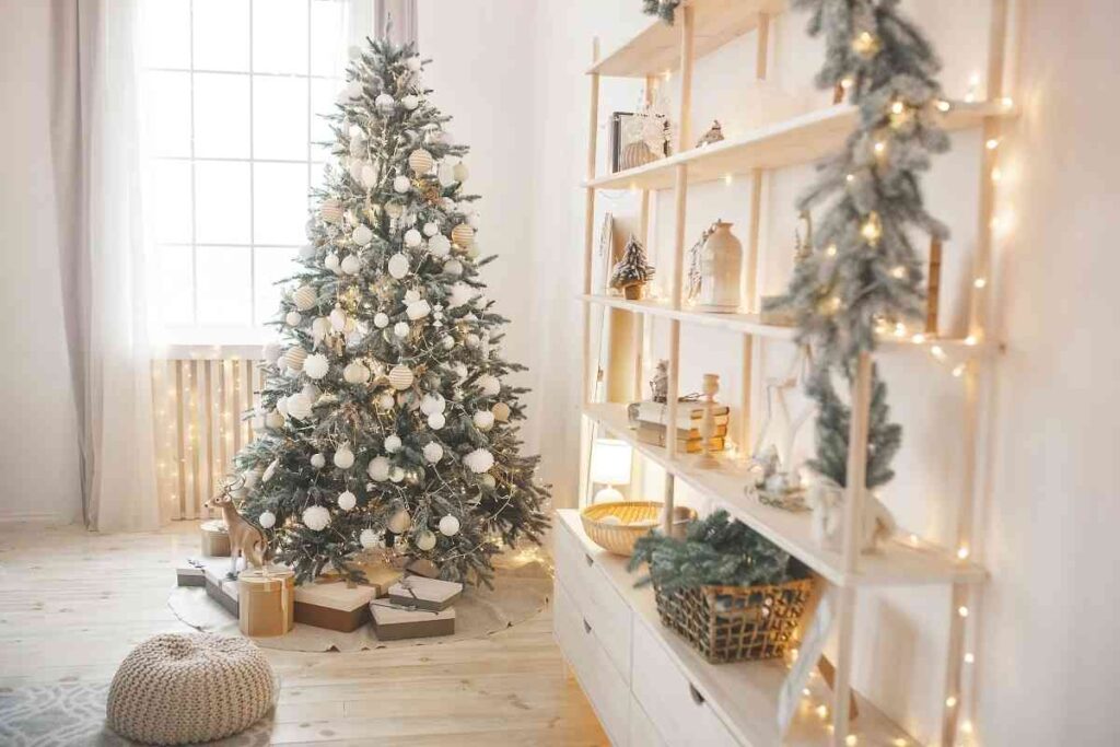 White Frosted Bulbs on a Modern Christmas Tree