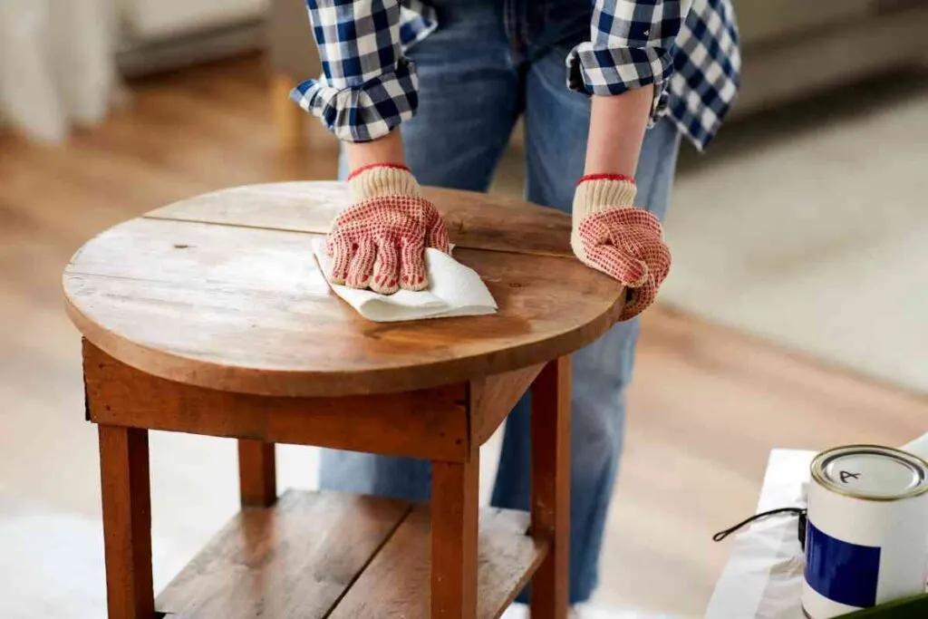 Woman Degreasing a Table