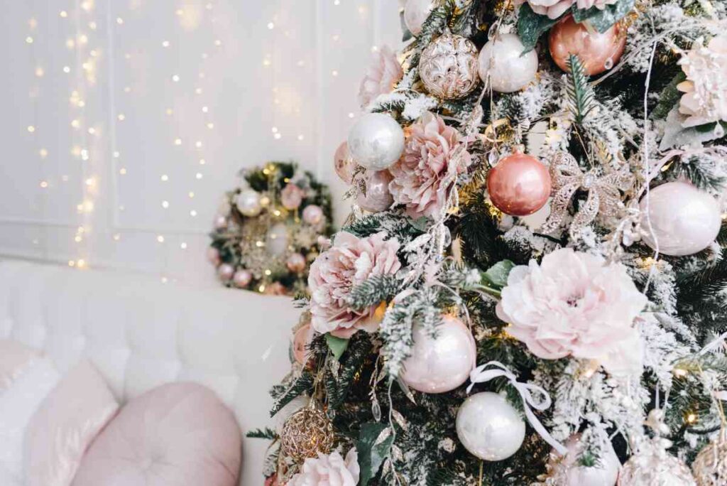Christmas Tree Decorated with Flowers
